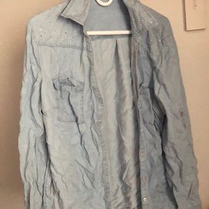 Long sleeve rhinestone Jean shirt